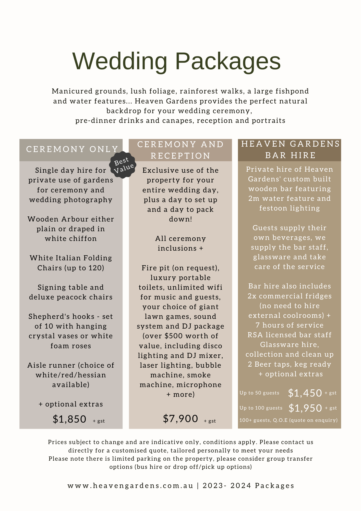 Heaven Gardens Price Guide 2023/2024 Heaven Gardens